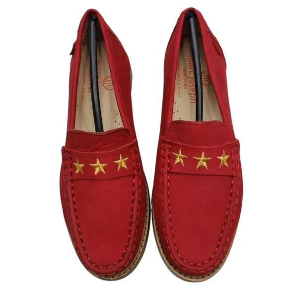 Marc Joseph | NIB Madison Red Nobuck Gold Star Preppy Leather Loafers Girl's 13