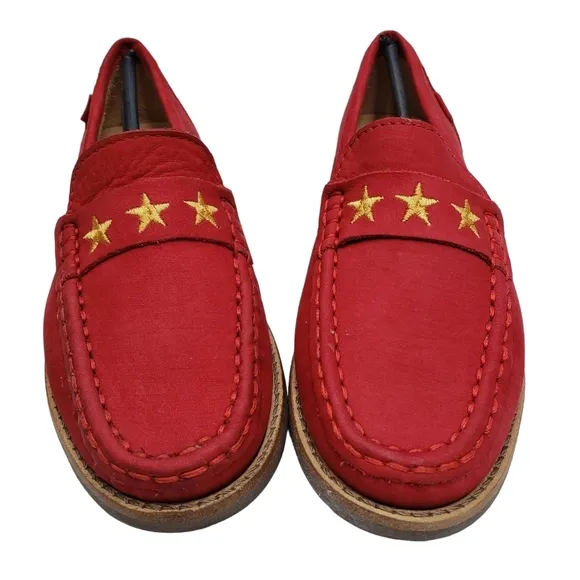 Marc Joseph | NIB Madison Red Nobuck Gold Star Preppy Leather Loafers Girl's 13