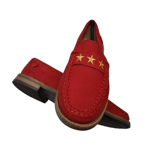 Marc Joseph | NIB Madison Red Nobuck Gold Star Preppy Leather Loafers Girl's 13