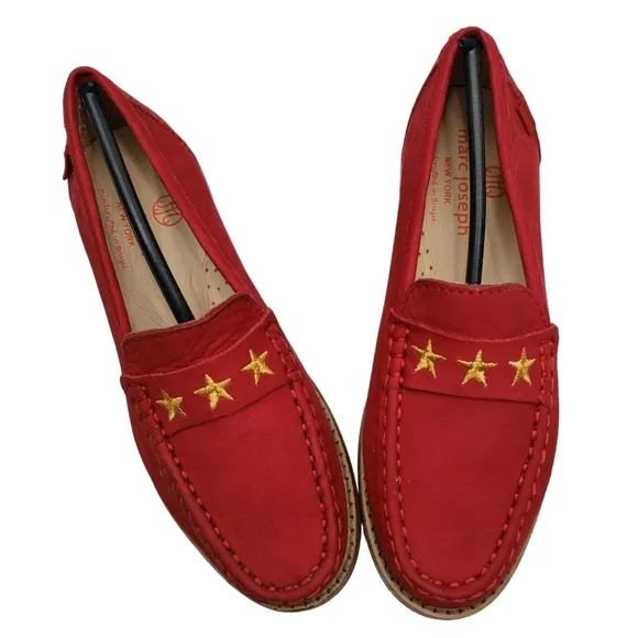 Marc Joseph | NIB Madison Red Nobuck Gold Star Preppy Leather Loafers Girl's 13