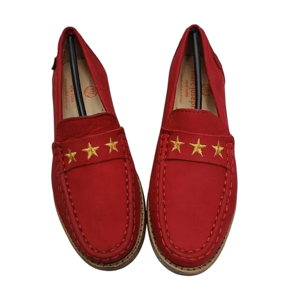 Marc Joseph | NIB Madison Red Nobuck Gold Star Preppy Leather Loafers Girl's 13