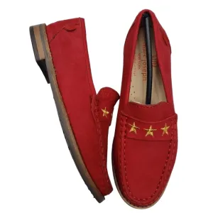 Marc Joseph | NIB Madison Red Nobuck Gold Star Preppy Leather Loafers Girl's 13