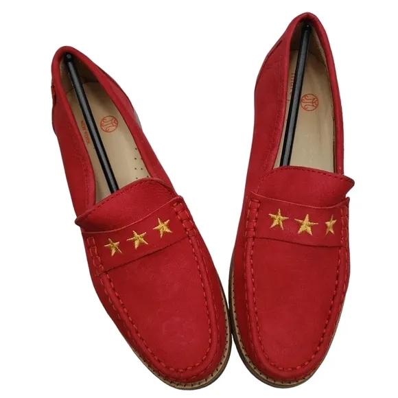 Marc Joseph | NIB Madison Red Nobuck Gold Star Preppy Leather Loafers Girl's 3.5