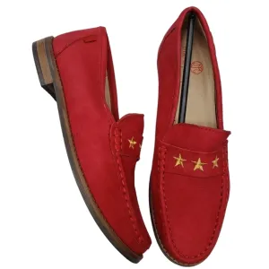 Marc Joseph | NIB Madison Red Nobuck Gold Star Preppy Leather Loafers Girl's 3.5