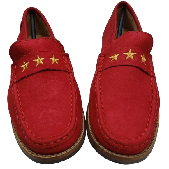 Marc Joseph | NIB Madison Red Nobuck Gold Star Preppy Leather Loafers Girl's 3.5