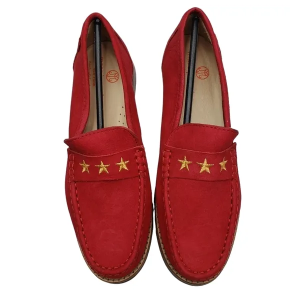 Marc Joseph | NIB Madison Red Nobuck Gold Star Preppy Leather Loafers Girl's 3.5