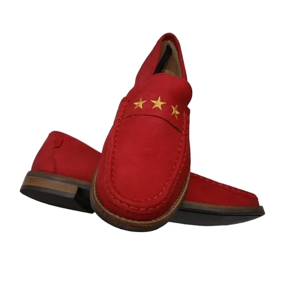 Marc Joseph | NIB Madison Red Nobuck Gold Star Preppy Leather Loafers Girl's 3.5