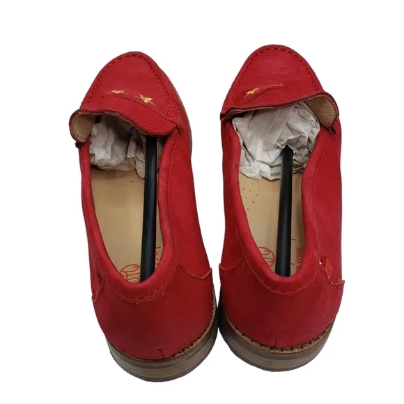 Marc Joseph | NIB Madison Red Nobuck Gold Star Preppy Leather Loafers Girl's 3.5