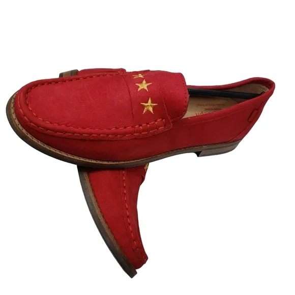 Marc Joseph | NIB Madison Red Nobuck Gold Star Preppy Leather Loafers Girl's 3.5