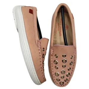 Marc Joseph | NIB Mott St Blush Nobuck Silver Grommet Leather Loafers Girls 11.5