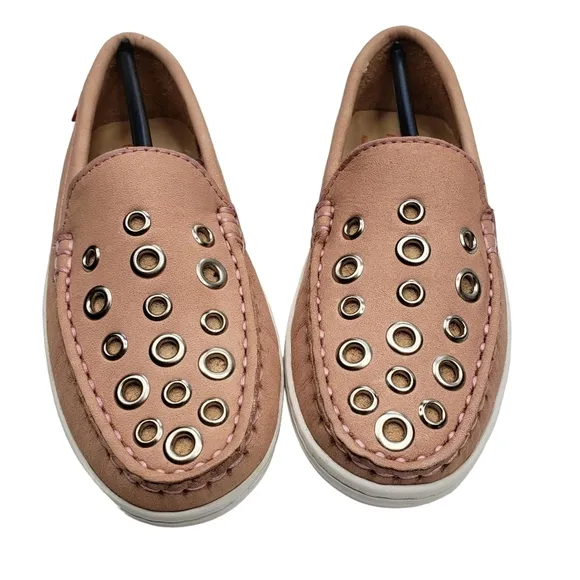 Marc Joseph | NIB Mott St Blush Nobuck Silver Grommet Leather Loafers Girls 11.5
