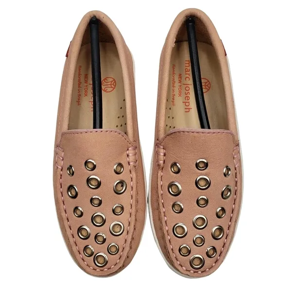 Marc Joseph | NIB Mott St Blush Nobuck Silver Grommet Leather Loafers Girls 11.5