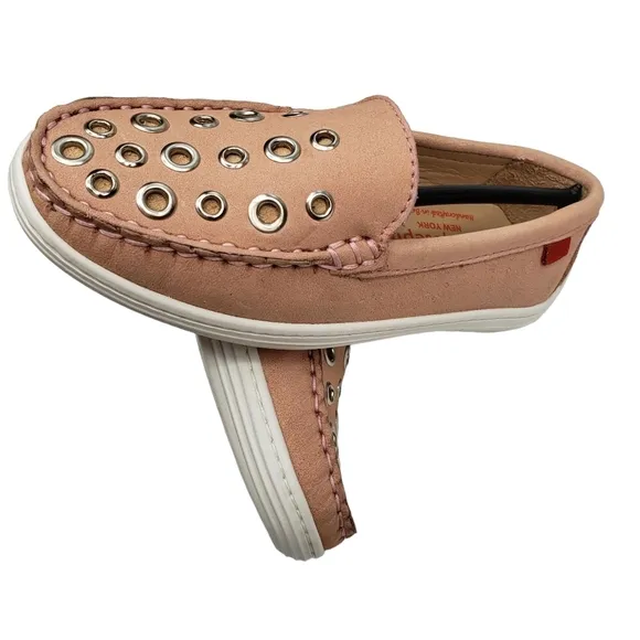 Marc Joseph | NIB Mott St Blush Nobuck Silver Grommet Leather Loafers Girls 11.5