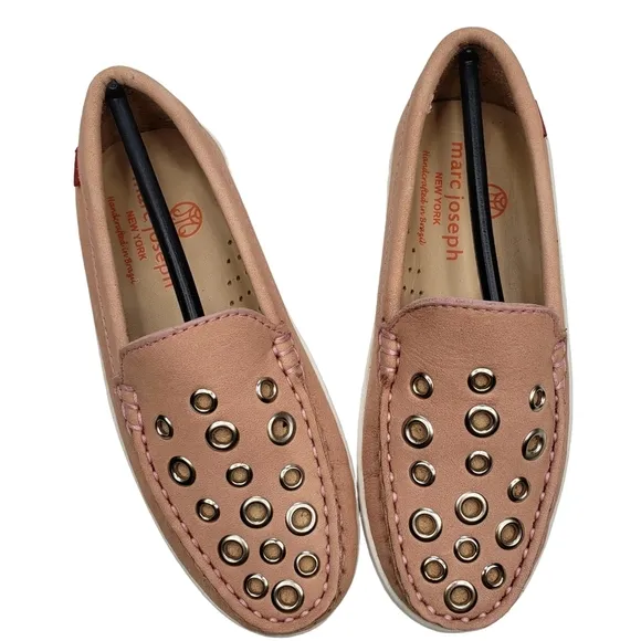 Marc Joseph | NIB Mott St Blush Nobuck Silver Grommet Leather Loafers Girls 11.5