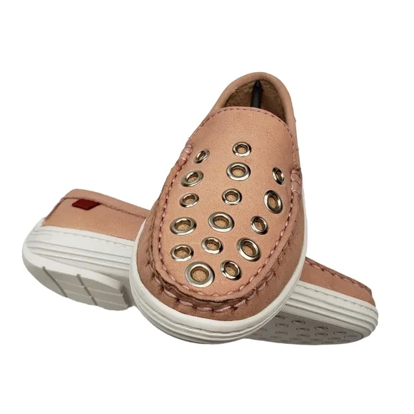 Marc Joseph | NIB Mott St Blush Nobuck Silver Grommet Leather Loafers Girls 11.5