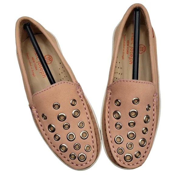 Marc Joseph | NIB Mott St Blush Nobuck Silver Grommet Leather Loafers Girl's 12