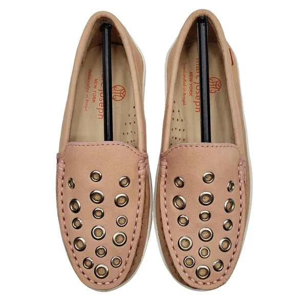 Marc Joseph | NIB Mott St Blush Nobuck Silver Grommet Leather Loafers Girl's 12