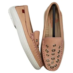 Marc Joseph | NIB Mott St Blush Nobuck Silver Grommet Leather Loafers Girl's 12