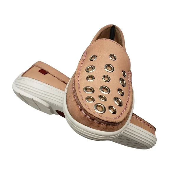 Marc Joseph | NIB Mott St Blush Nobuck Silver Grommet Leather Loafers Girl's 12