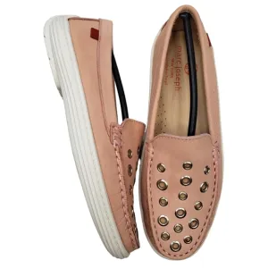 Marc Joseph | NIB Mott St Blush Nobuck Silver Grommet Leather Loafers Girl's 2.5