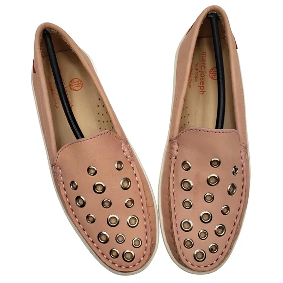 Marc Joseph | NIB Mott St Blush Nobuck Silver Grommet Leather Loafers Girl's 2.5