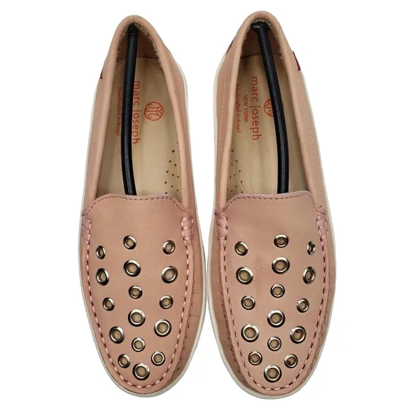 Marc Joseph | NIB Mott St Blush Nobuck Silver Grommet Leather Loafers Girl's 2.5
