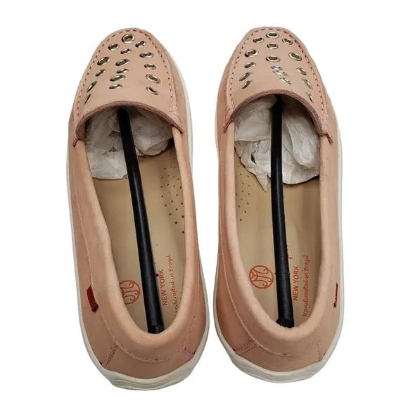Marc Joseph | NIB Mott St Blush Nobuck Silver Grommet Leather Loafers Girl's 4.5