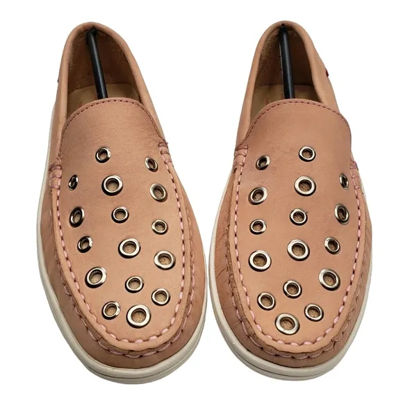Marc Joseph | NIB Mott St Blush Nobuck Silver Grommet Leather Loafers Girl's 4.5