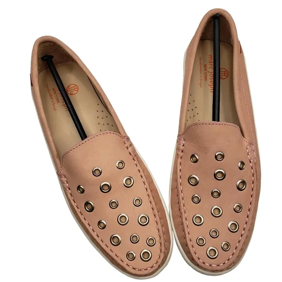 Marc Joseph | NIB Mott St Blush Nobuck Silver Grommet Leather Loafers Girl's 5.5