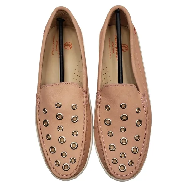 Marc Joseph | NIB Mott St Blush Nobuck Silver Grommet Leather Loafers Girl's 5.5