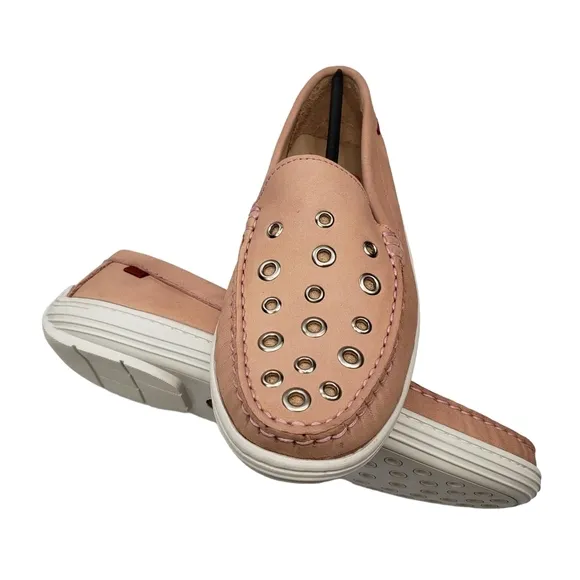 Marc Joseph | NIB Mott St Blush Nobuck Silver Grommet Leather Loafers Girl's 5.5
