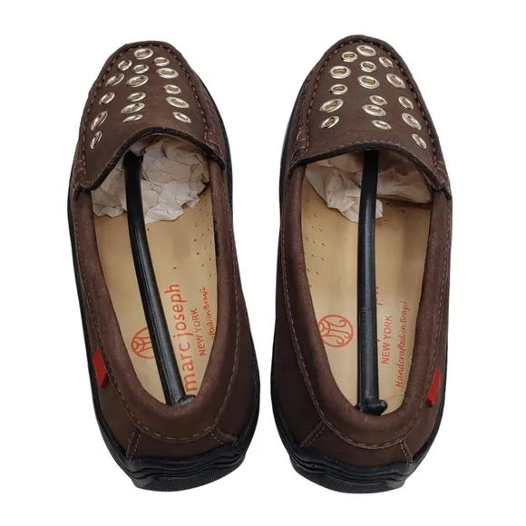 Marc Joseph | NIB Mott St Brown Nobuck Silver Grommet Leather Loafers Girl's 12