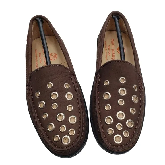 Marc Joseph | NIB Mott St Brown Nobuck Silver Grommet Leather Loafers Girl's 12