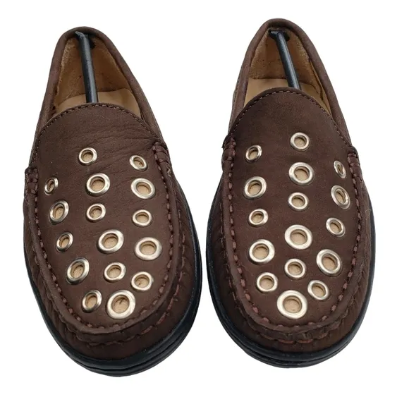 Marc Joseph | NIB Mott St Brown Nobuck Silver Grommet Leather Loafers Girl's 12