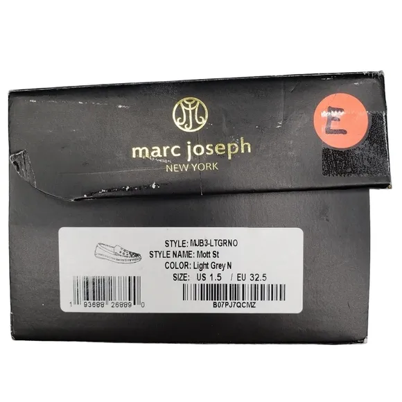 Marc Joseph | NIB Mott St Light Grey Nobuck Silver Grommet Loafers Girl's 1.5