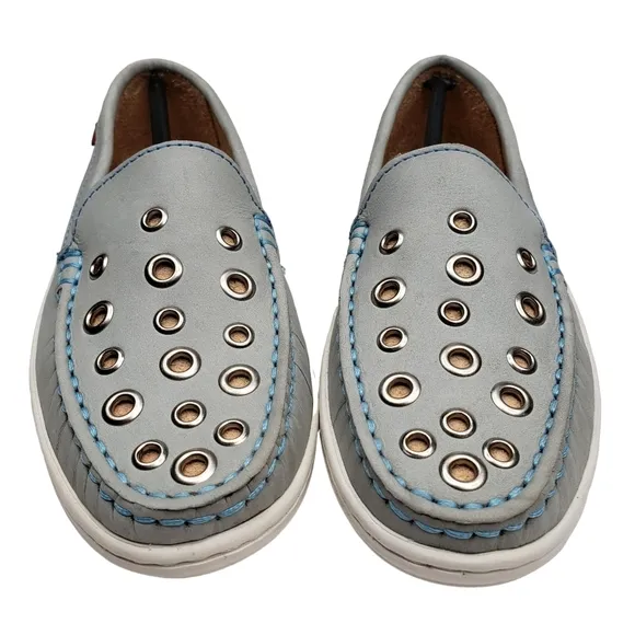 Marc Joseph | NIB Mott St Light Grey Nobuck Silver Grommet Loafers Girl's 1.5