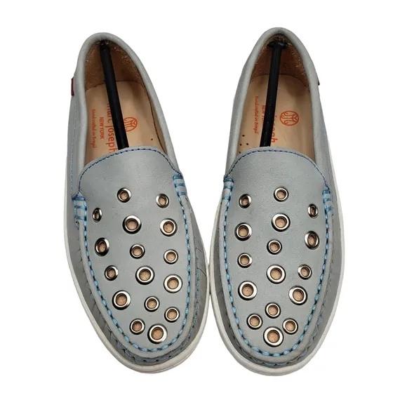 Marc Joseph | NIB Mott St Light Grey Nobuck Silver Grommet Loafers Girl's 1.5