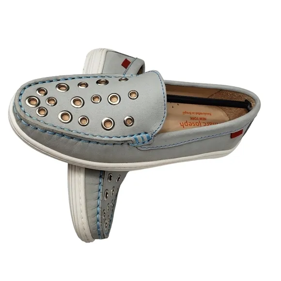 Marc Joseph | NIB Mott St Light Grey Nobuck Silver Grommet Loafers Girl's 1.5