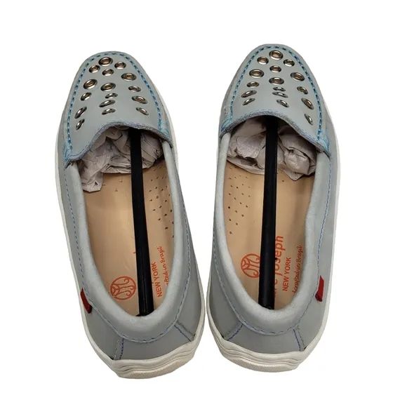 Marc Joseph | NIB Mott St Light Grey Nobuck Silver Grommet Loafers Girl's 1.5
