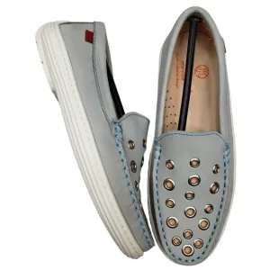 Marc Joseph | NIB Mott St Light Grey Nobuck Silver Grommet Loafers Girl's 1.5