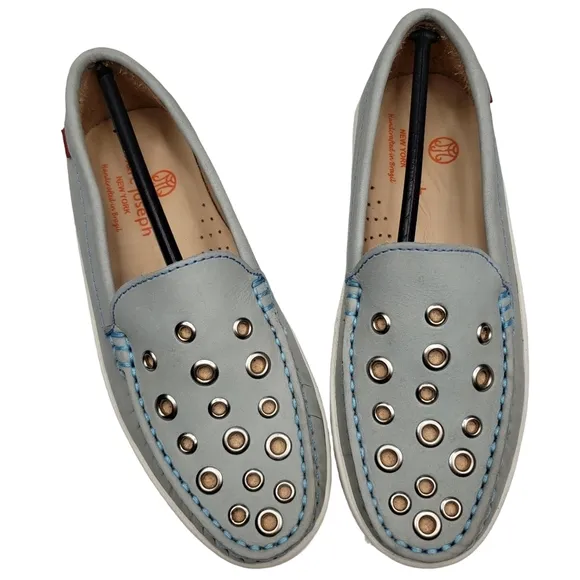 Marc Joseph | NIB Mott St Light Grey Nobuck Silver Grommet Loafers Girl's 1.5