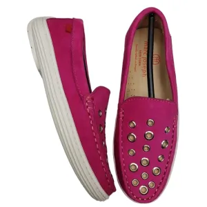 Marc Joseph | NIB Mott St Pink Nobuck Silver Grommet Leather Loafers Girl's 1
