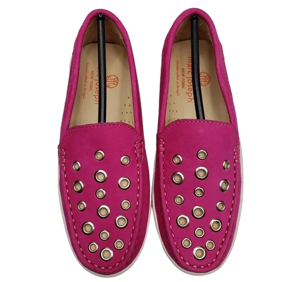 Marc Joseph | NIB Mott St Pink Nobuck Silver Grommet Leather Loafers Girl's 1