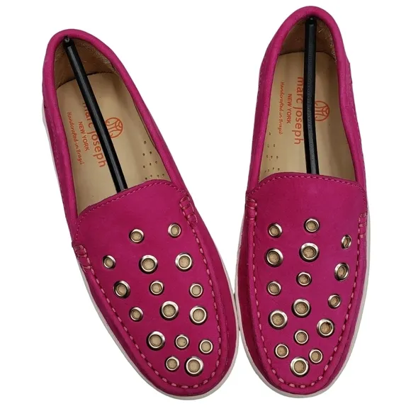 Marc Joseph | NIB Mott St Pink Nobuck Silver Grommet Leather Loafers Girl's 1