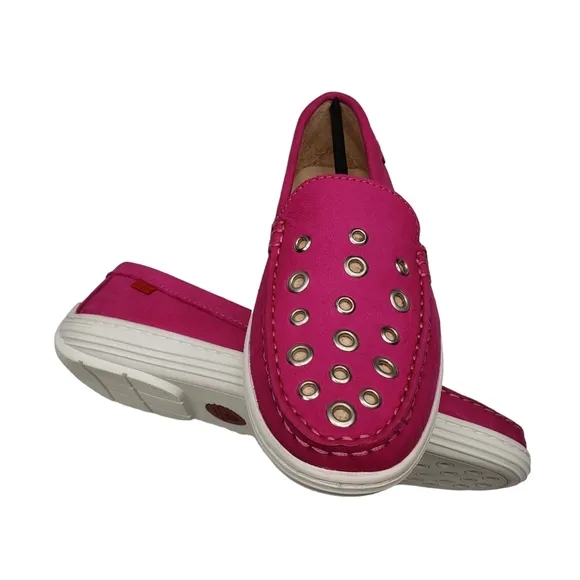 Marc Joseph | NIB Mott St Pink Nobuck Silver Grommet Leather Loafers Girl's 3.5