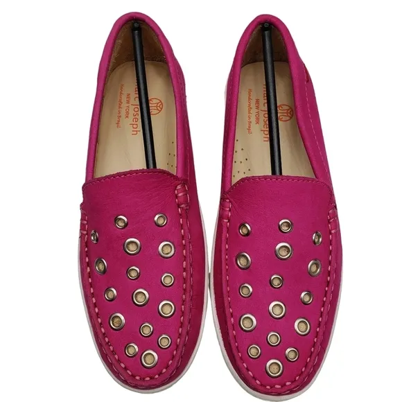 Marc Joseph | NIB Mott St Pink Nobuck Silver Grommet Leather Loafers Girl's 3.5
