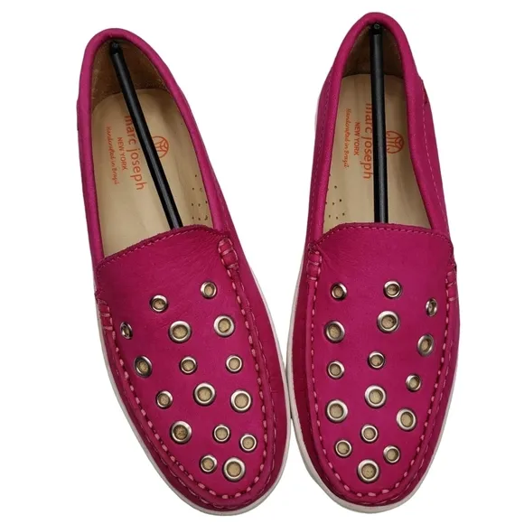 Marc Joseph | NIB Mott St Pink Nobuck Silver Grommet Leather Loafers Girl's 3.5