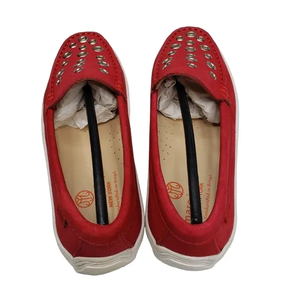 Marc Joseph | NIB Mott St Red Nobuck Silver Grommet Leather Loafers Girl's 1