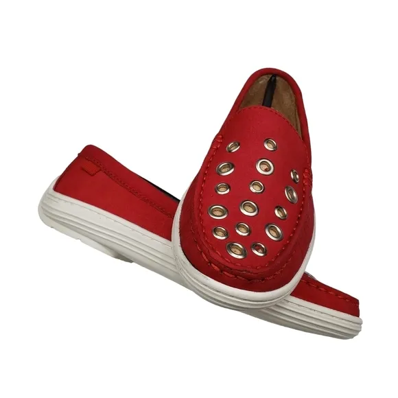 Marc Joseph | NIB Mott St Red Nobuck Silver Grommet Leather Loafers Girl's 1