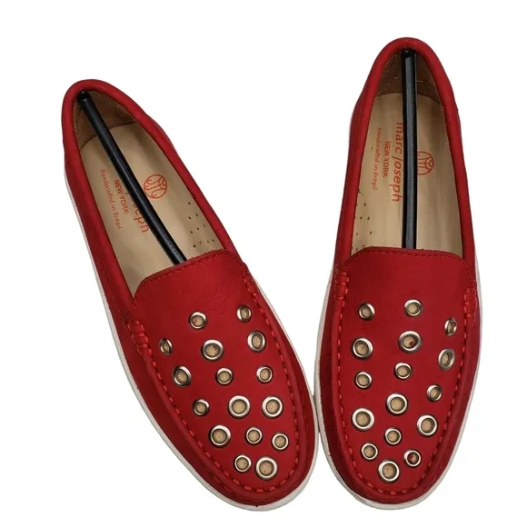 Marc Joseph | NIB Mott St Red Nobuck Silver Grommet Leather Loafers Girl's 1